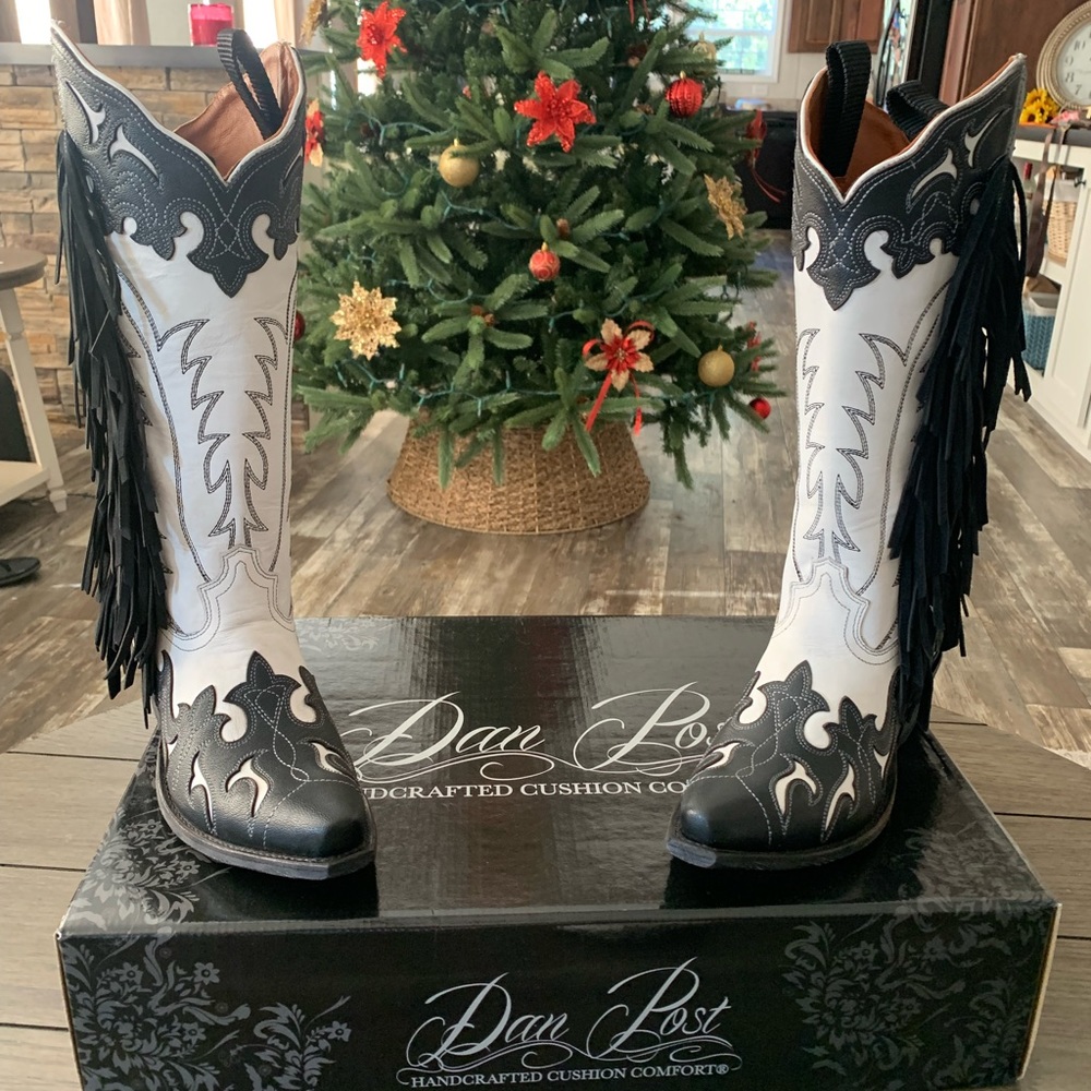 NWOT Dan Post | Black & White Unexpected Leather Women’s Cowboy Boots Size 7M